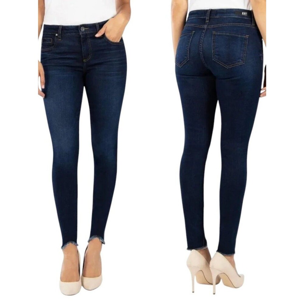 KUT FROM THE KLOTH Donna High Rise Ankle Skinny Jeans Frayed Curved Hem Size 6